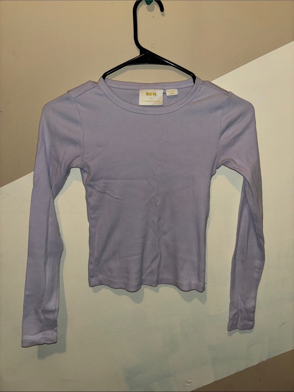Anthropologie Maeve Lavender Ribbed Long Sleeve Crew Top